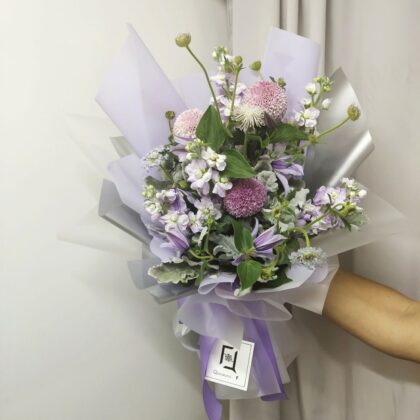 永久幻愛 | 紫乒乓淺紫羅蘭鮮花花束 - BL100004