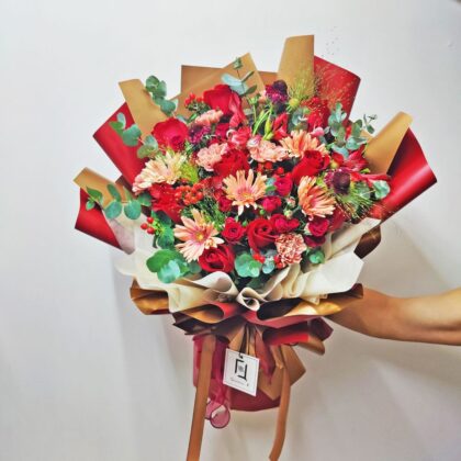 美妙真愛 | 紅玫瑰粉非洲菊鮮花花束 - BH010007