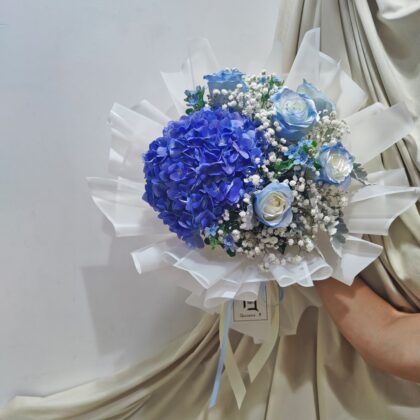 Blue-Hydrangea-Blue‑White-Rose-Fresh-Flower-Bouquet-BL040003