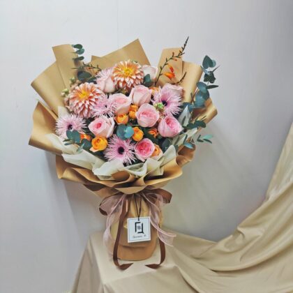 Pink-Rose-Coral-Dahlia-Fresh-Flower-Bouquet-BH010013