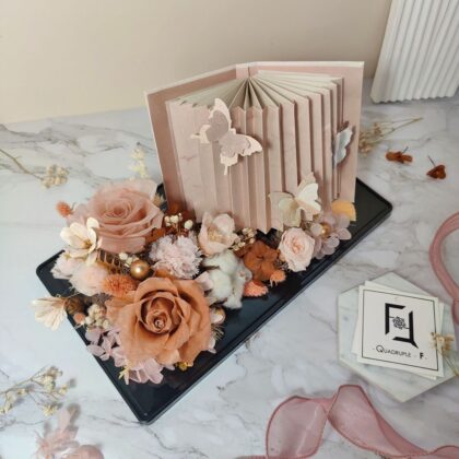 Preserved-Flower-Dusty-Pink-Brown-Rose-Book-Lantern-Flower-Box-PT010095