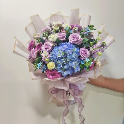 紫藍繡球紫玫瑰鮮花花束 BL040004