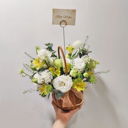小百合洋桔梗鮮花枱花手提花籃 TP100002