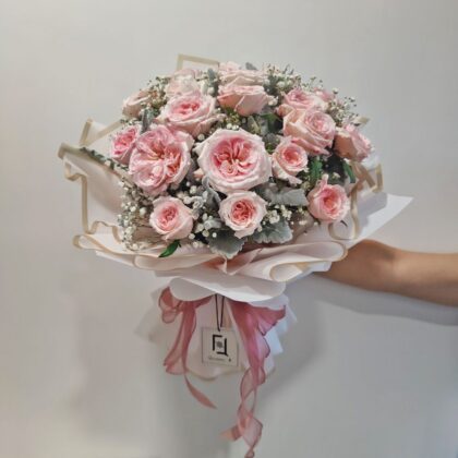 19朵粉紅玫瑰滿天星鮮花花束 BL010032