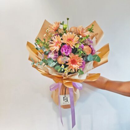 Pink-Gerbera-Purple-Lisianthus-Fresh-Flower-Bouquet-BM100010