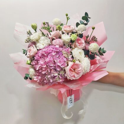 粉紅繡球乒乓菊鮮花花束 BL040005