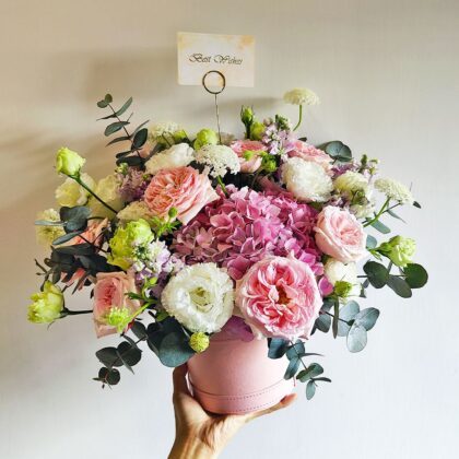 粉繡球粉玫瑰鮮花枱花抱抱桶花桶 TA040001