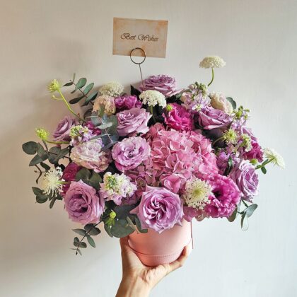 粉繡球紫玫瑰鮮花枱花抱抱桶花桶 TA040002