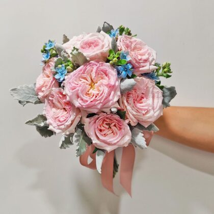 粉玫瑰藍星花鮮花結婚花球連襟花 WB010003