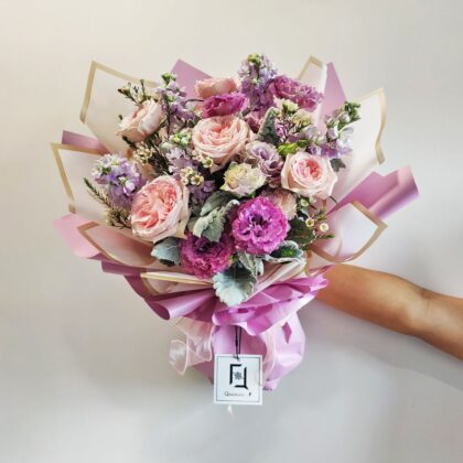 粉玫瑰紫羅蘭鮮花花束 BM010019