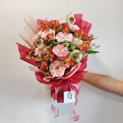 粉玫瑰小百合鮮花花束 BL010038