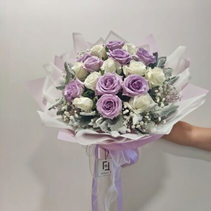 紫玫瑰白玫瑰滿天星鮮花花束 BL010035