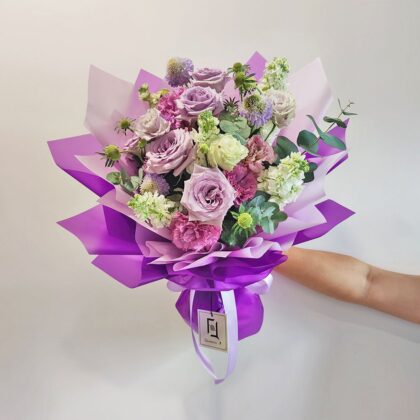 紫玫瑰白紫羅蘭鮮花花束 BM010014
