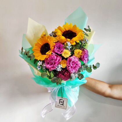 向日葵波浪紫洋桔梗鮮花花束 BM060007