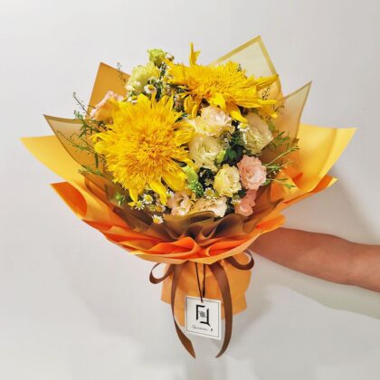 重瓣向日葵香檳洋桔梗鮮花花束 BM060004