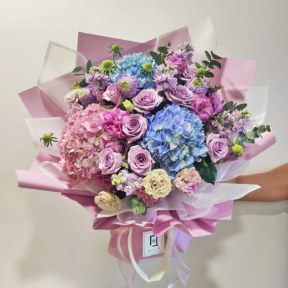三色繡球紫玫瑰鮮花花束 BH040001