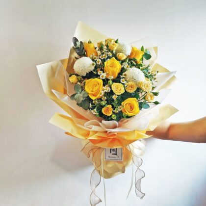 黃玫瑰乒乓菊鮮花花束 BM010020
