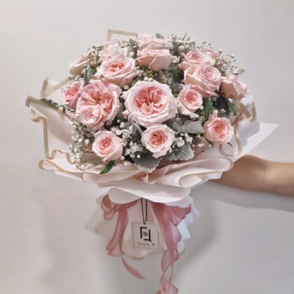 19朵粉紅玫瑰滿天星鮮花花束 BL010032