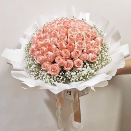 Peerless Elegance | 66 Pink Roses & Baby's Breath Proposal Fresh Flower Bouquet - BH010015