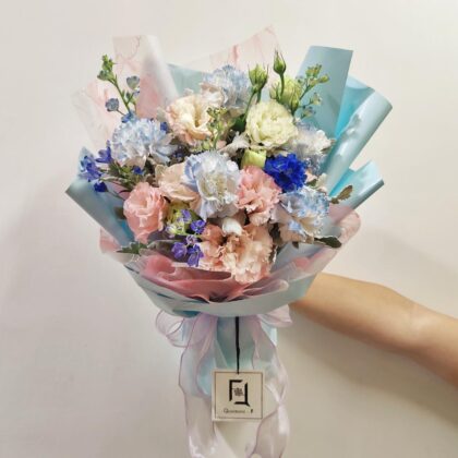 Azure Star Wave | Blue White Carnation & Deep Blue Delphinium Fresh Flower Bouquet - BM070005