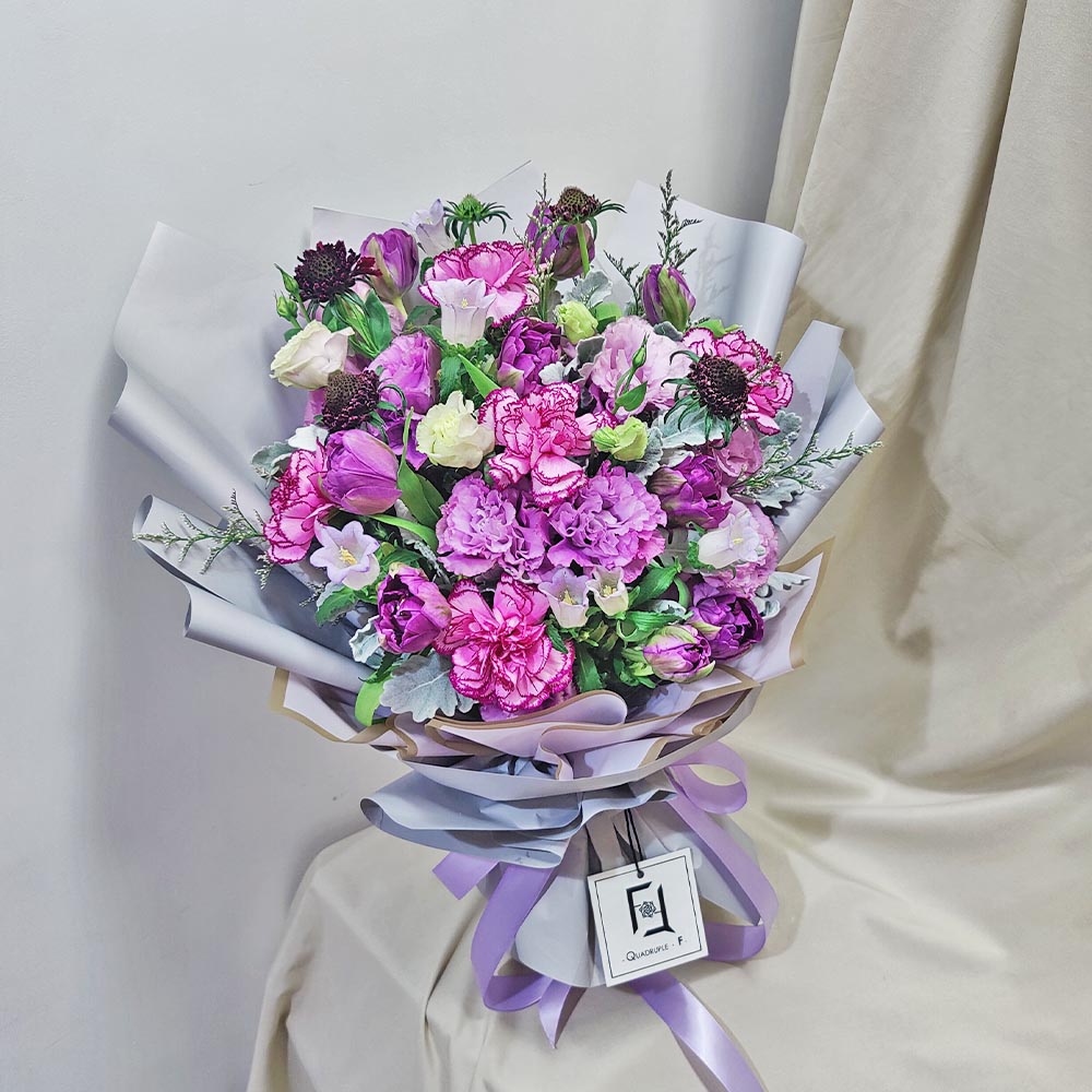 紫夜幽香 | 重瓣紫鬱金香紫康乃馨鮮花花束 3 紫夜幽香 | 重瓣紫鬱金香紫康乃馨鮮花花束 - BL030001