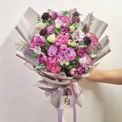 紫夜幽香 | 重瓣紫鬱金香紫康乃馨鮮花花束 - BL030001