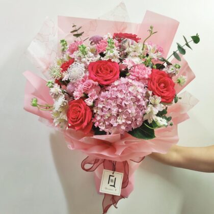 Pink Abundance | Hot Pink Rose & Pink Hydrangea Fresh Flower Bouquet - BL040008