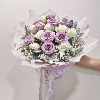 紫玫瑰白玫瑰滿天星鮮花花束 BL010035