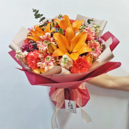 熾熱晨曦 | 橙百合橙紅康乃馨鮮花花束 - BL050002