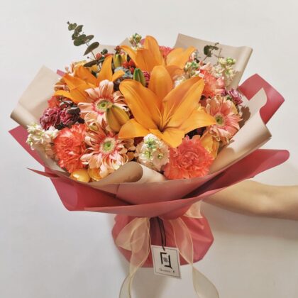 Radiant Dawn | Orange Lily & Orange Carnation Fresh Flower Bouquet - BL050002