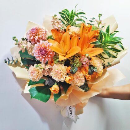 暮橘秋語 | 橙百合大理花鮮花花束 - BL050003