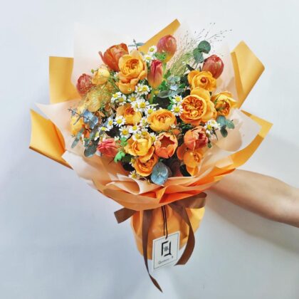 橙光微瀾 | 橙鬱金香橙小玫瑰鮮花花束 - BL030004