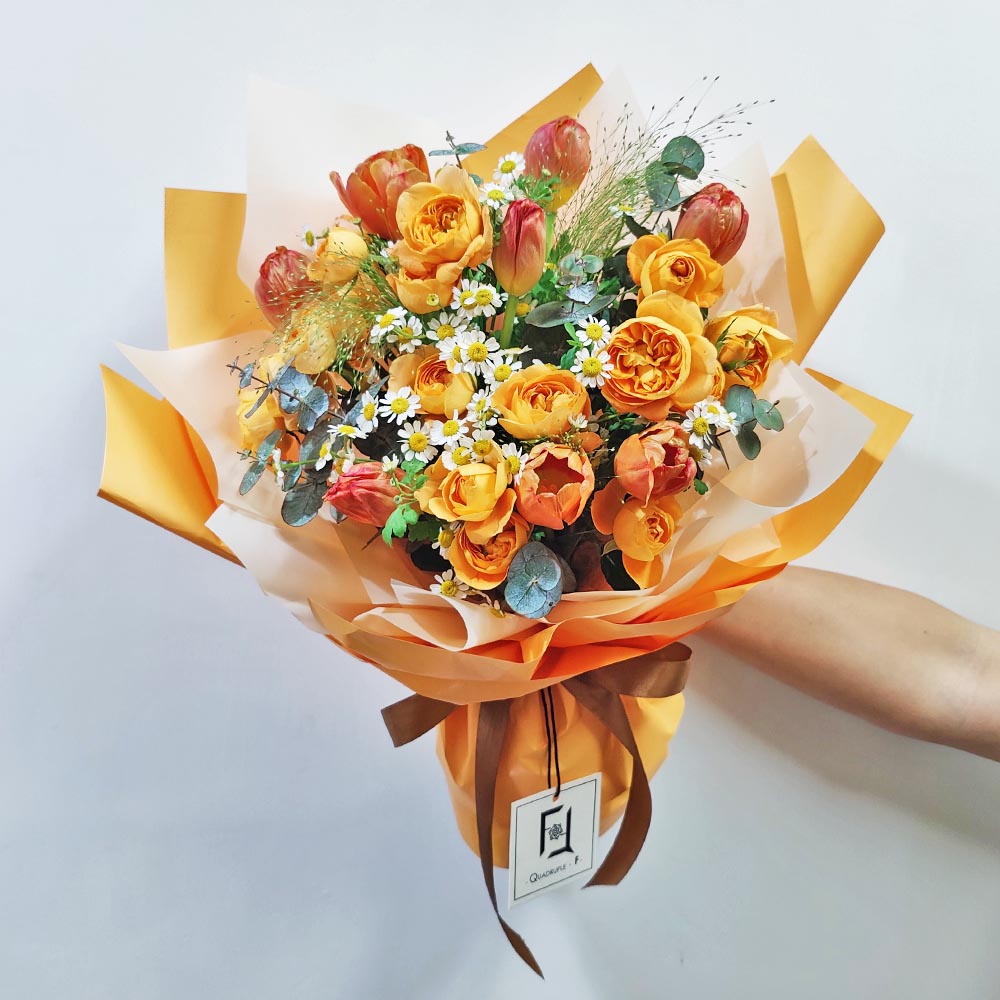 橙光微瀾 | 橙鬱金香橙小玫瑰鮮花花束 1 橙光微瀾 | 橙鬱金香橙小玫瑰鮮花花束 - BL030004