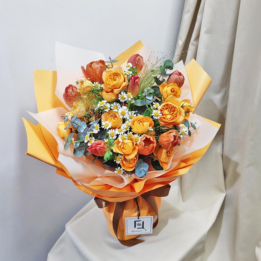 橙光微瀾 | 橙鬱金香橙小玫瑰鮮花花束 3 橙光微瀾 | 橙鬱金香橙小玫瑰鮮花花束 - BL030004