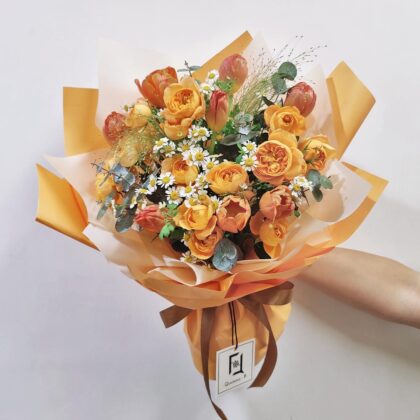 Pure Amber | Orange Tulip & Orange Spray Rose Fresh Flower Bouquet - BL030004