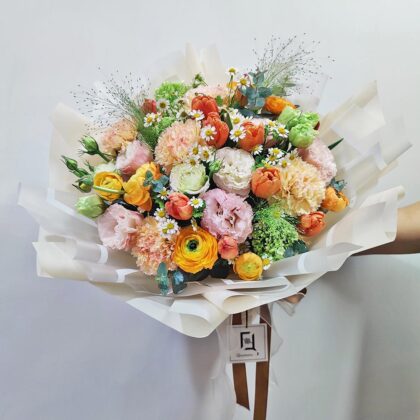 蜜橘暖陽 | 橙鬱金香粉邊香檳康乃馨鮮花花束 - BL030003