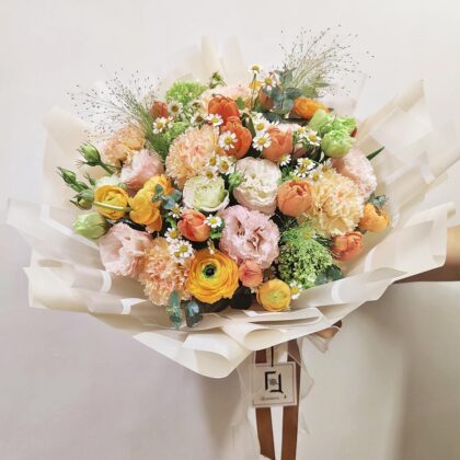 Golden Sunshine | Orange Tulip & Warm Carnation Fresh Flower Bouquet - BL030003