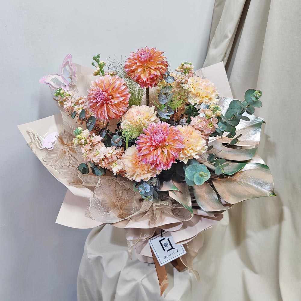 Champagne Glow | Peach Dahlia & Champagne Stock Fresh Flower Bouquet 3 Champagne Glow | Peach Dahlia & Champagne Stock Fresh Flower Bouquet - BL070003