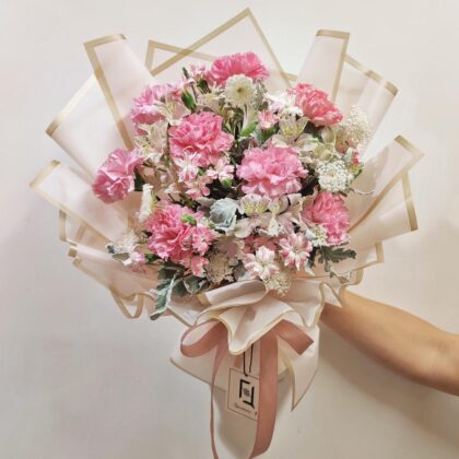 Frosted Peach Pink | Pink Carnation & Pink Alstroemeria Fresh Flower Bouquet - BL070007