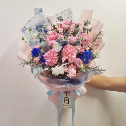 幻夜星桃 | 桃粉康乃馨粉紅乒乓菊鮮花花束 - BL070008