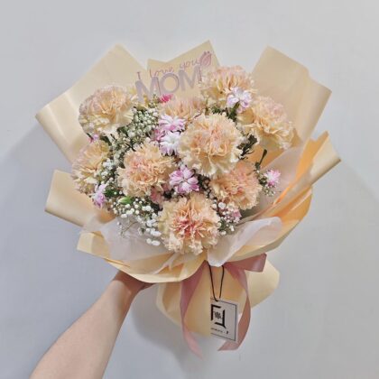 粉邊香檳康乃馨滿天星鮮花花束 BM070006