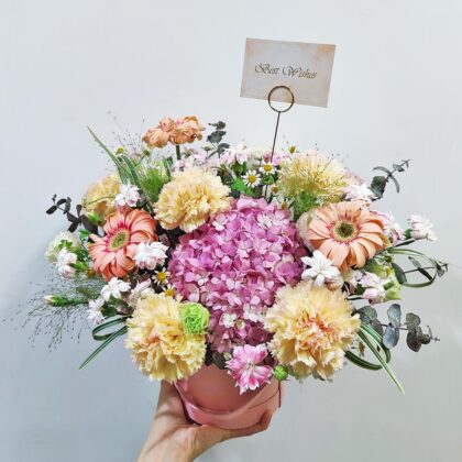 Blooming Prosperity | Pink Hydrangea & Pink-edged Champagne Fresh Flower Hug Bucket - TA040003