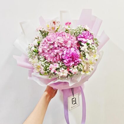 圓滿紫韾 | 粉紅繡球紫康乃馨鮮花花束 - BM040006