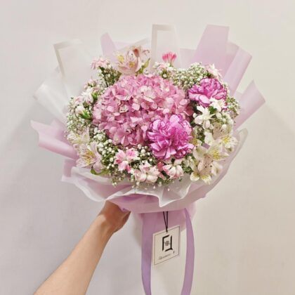 Harmonious Purple Charm | Pink Hydrangea & Purple Carnation Fresh Flower Bouquet - BM040006