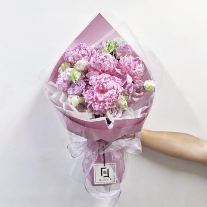 暮紫富士 | 粉牡丹(芍藥)波浪紫桔梗鮮花花束 - BL080004