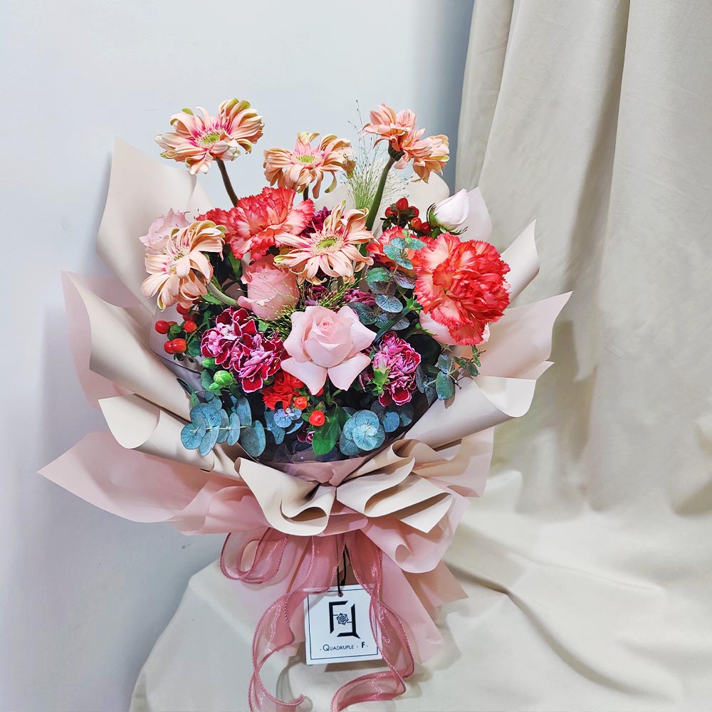 繁花盛錦 | 粉紅玫瑰橙紅康乃馨鮮花花束 3 繁花盛錦 | 粉紅玫瑰橙紅康乃馨鮮花花束 - BM070004