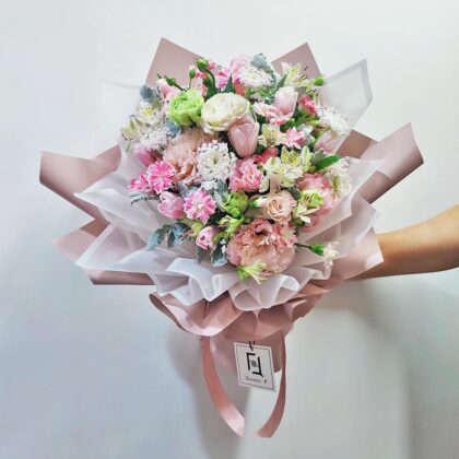 Spring Maiden | Pink Tulip & Wavy Pink Lisianthus Fresh Flower Bouquet - BL030002