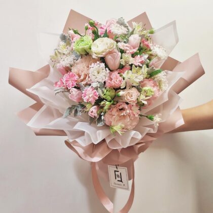 Spring Maiden | Pink Tulip & Wavy Pink Lisianthus Fresh Flower Bouquet - BL030002