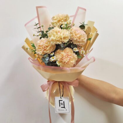 Peaceful Years | Pink-edged Champagne Carnations & Chamomile Fresh Flower Bouquet - BM070007