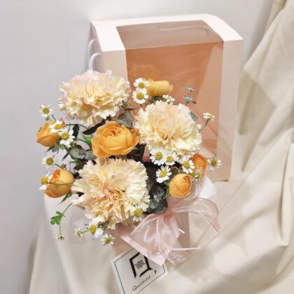Sunlit Grace | Pink-edged Champagne Carnations & Chamomile Fresh Flower Box - TC070005